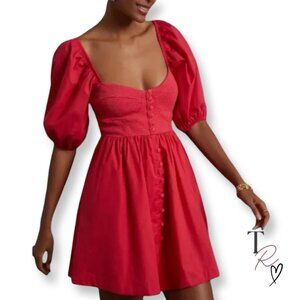 Anthropologie Maeve NWT Sweetheart Puff Sleeve Coquette Mini Dress Size Medium